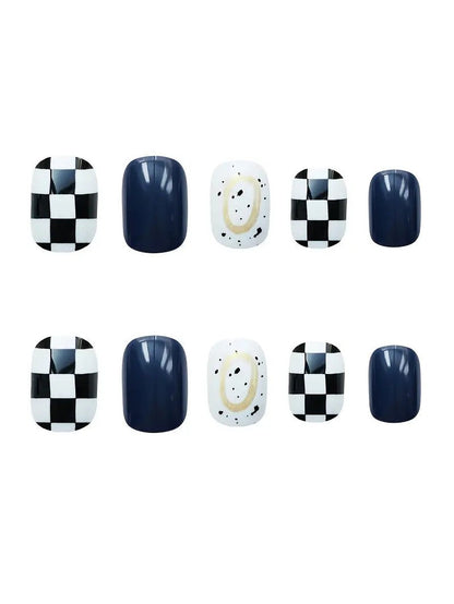 Navy & Checked Nails