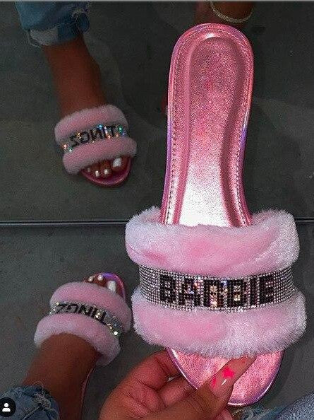 Pink Faux Fur Slides