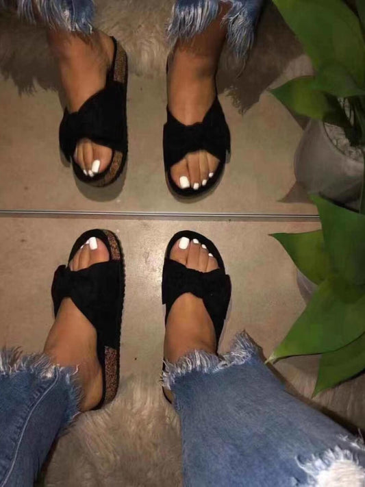 1 Strap Bow Slide Sandals