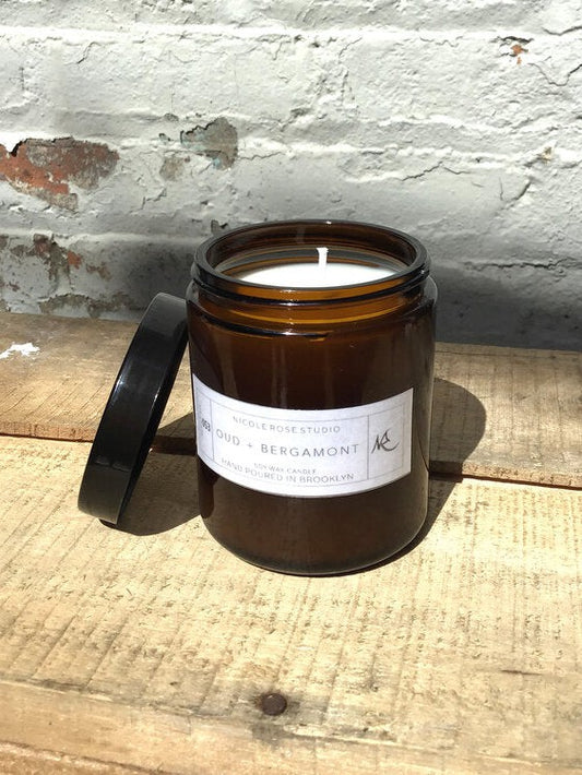 Oud + Bergamot Scented Soy Wax Candle