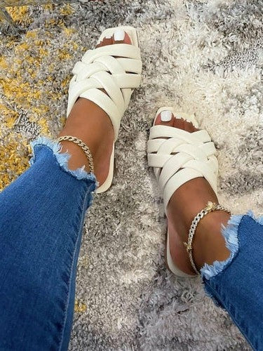 Leather Flat Beach Slides