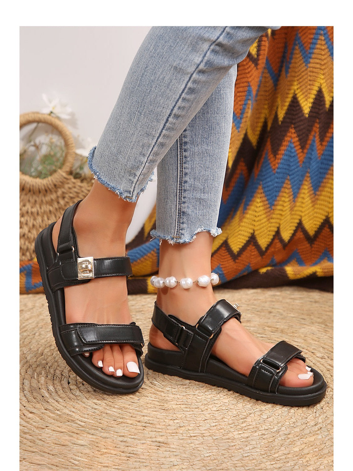 Buckle Cutout Leather Sandals