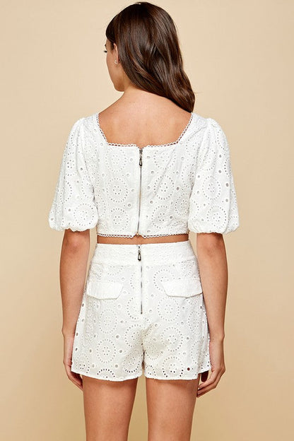 Two-pieces embroidery Top & Shorts Sets