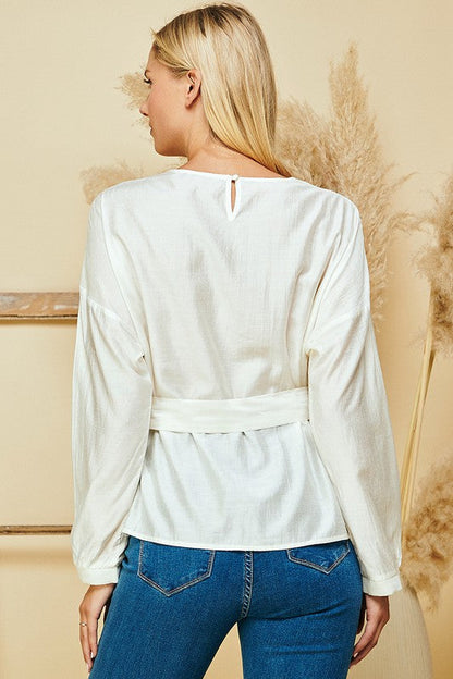 Wide Sleeve Belted Casual Top