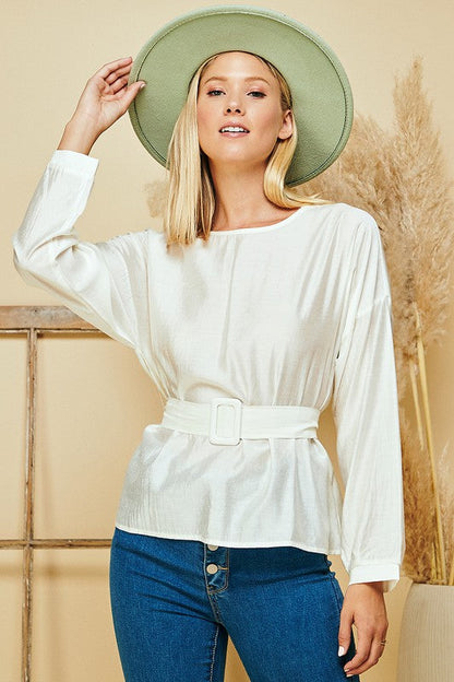 Wide Sleeve Belted Casual Top