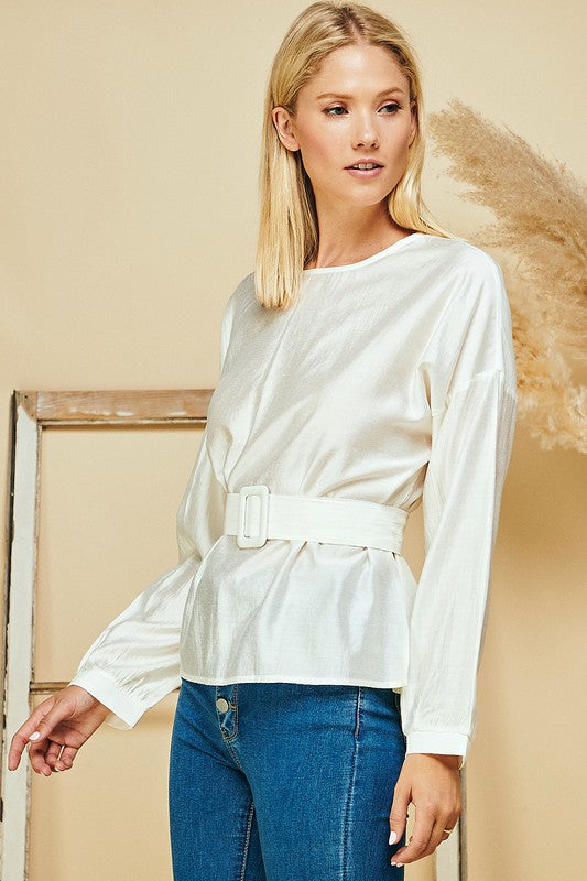 Wide Sleeve Belted Casual Top