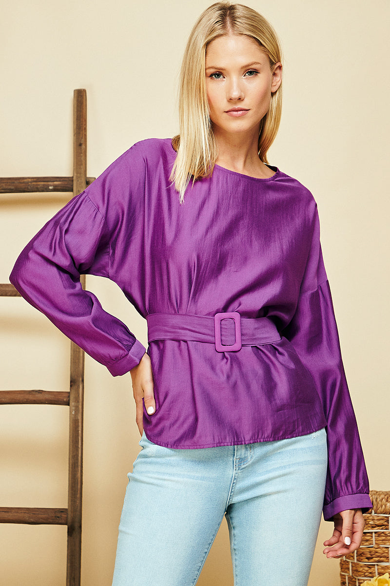 Wide Sleeve Belted Casual Top