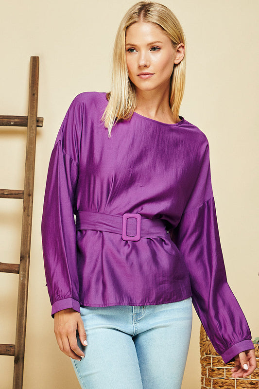 Wide Sleeve Belted Casual Top