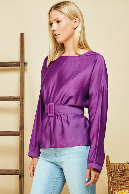 Wide Sleeve Belted Casual Top