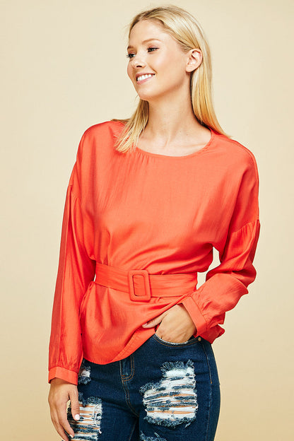 Wide Sleeve Belted Casual Top