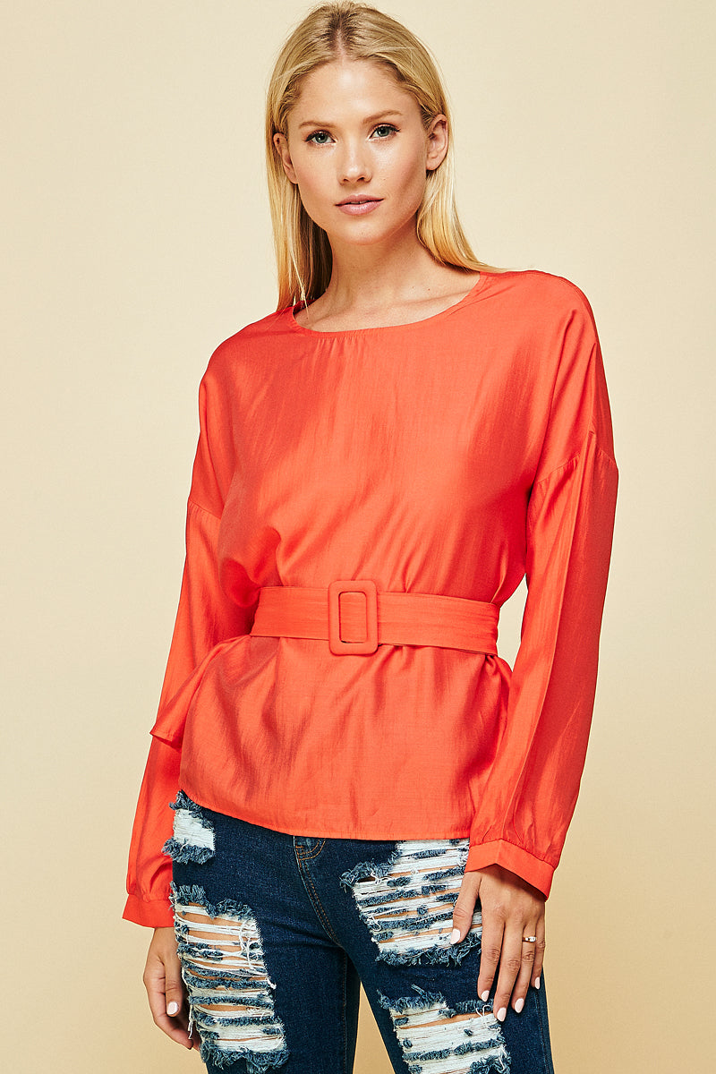 Wide Sleeve Belted Casual Top