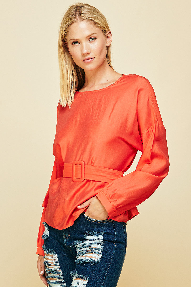 Wide Sleeve Belted Casual Top