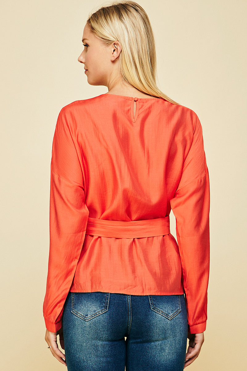 Wide Sleeve Belted Casual Top