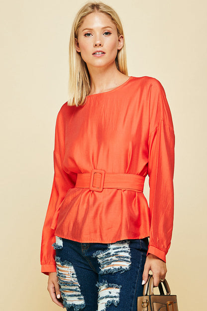 Wide Sleeve Belted Casual Top