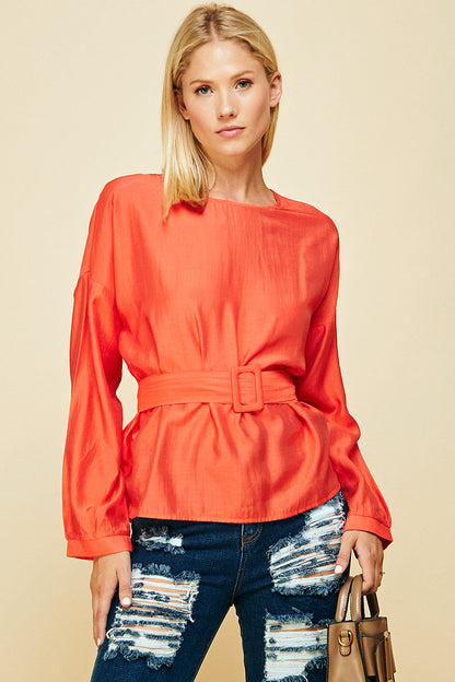 Wide Sleeve Belted Casual Top