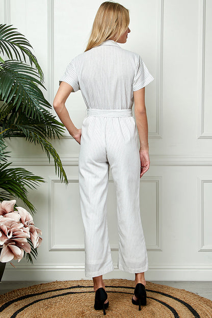 Woven Stripped Deep-V Neck Jumpsuit