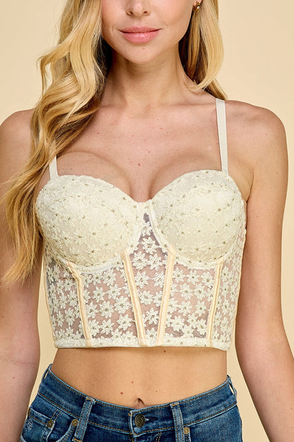 Bustier de encaje con bordado de margaritas