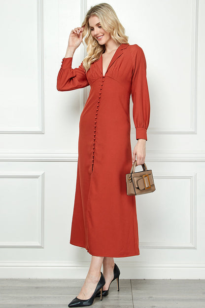 Solid Button Detail Oval Sleeve Maxi Dress