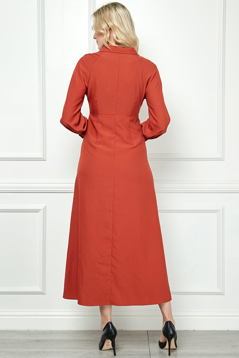 Solid Button Detail Oval Sleeve Maxi Dress