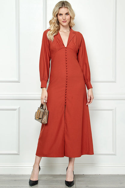 Solid Button Detail Oval Sleeve Maxi Dress