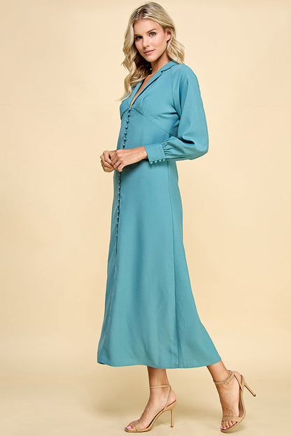 Solid Button Detail Oval Sleeve Maxi Dress