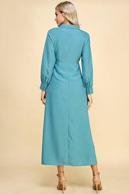 Solid Button Detail Oval Sleeve Maxi Dress