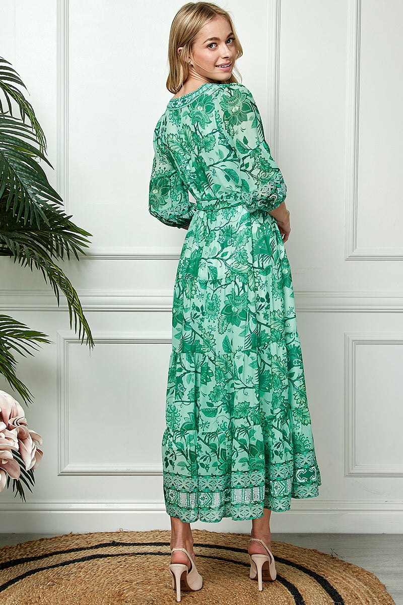 1/2 Sleeve Chiffon Vintage Pattern Full Dress