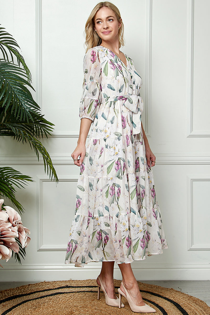 1/2 Sleeve Chiffon Vintage Pattern Full Dress