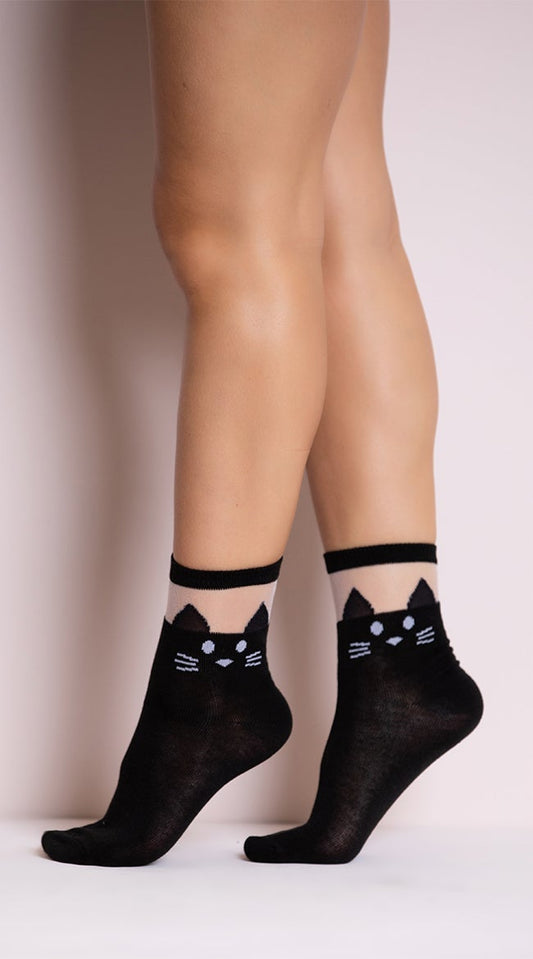 Meias de tornozelo gato preto