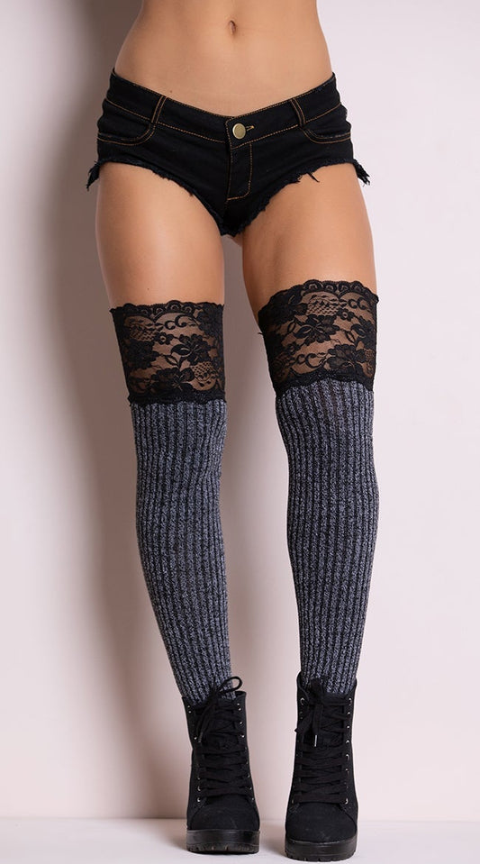 Knit Thigh High Socks with Lace Top