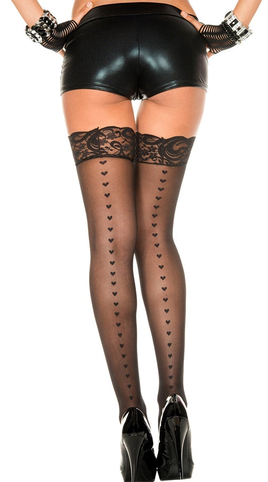 Sheer Thigh High with Heart Backseam