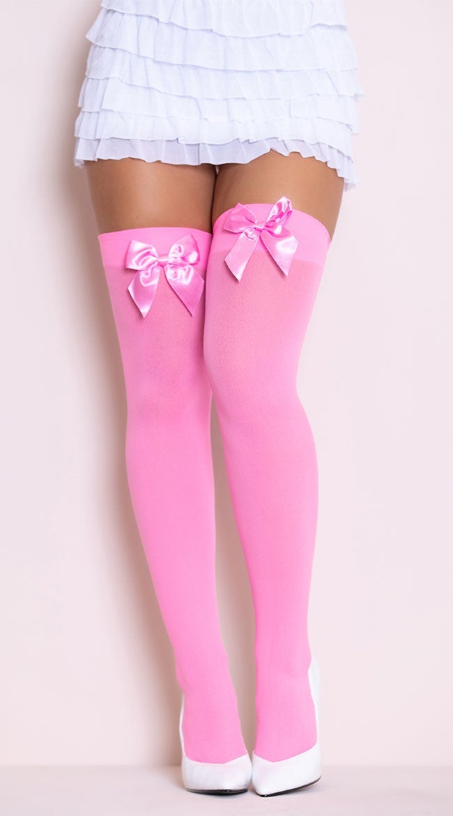 Opaque Thigh Highs with Satin Bow