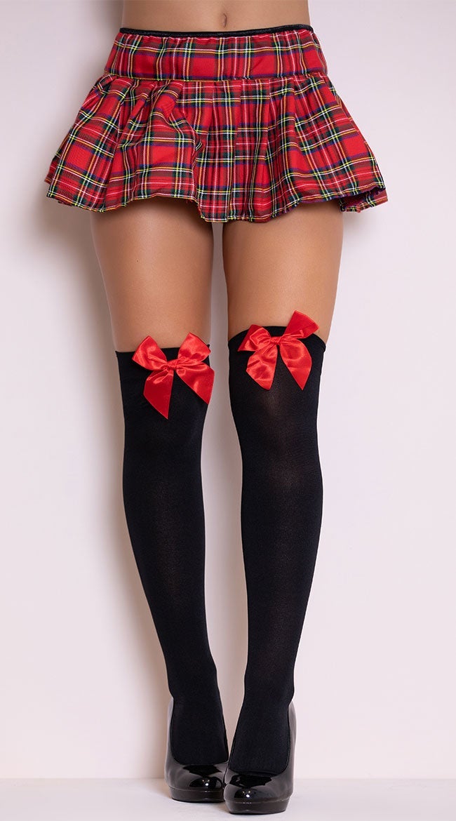Opaque Thigh Highs with Satin Bow