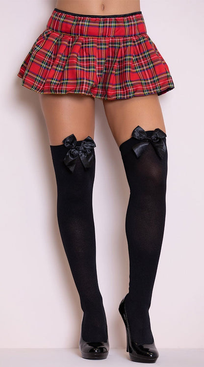 Opaque Thigh Highs with Satin Bow