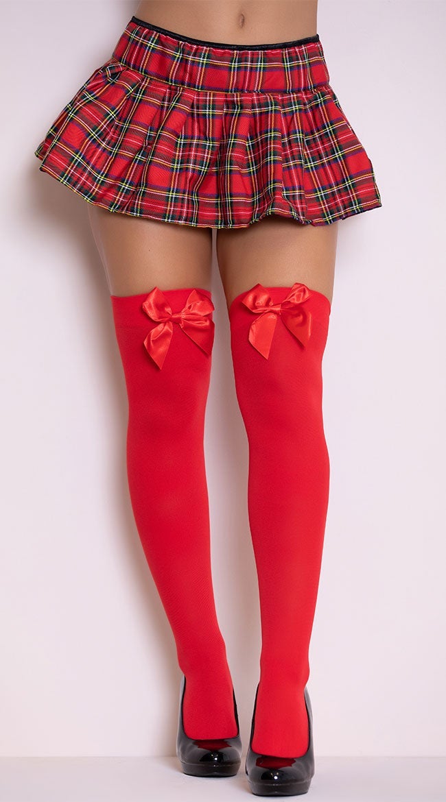 Opaque Thigh Highs with Satin Bow