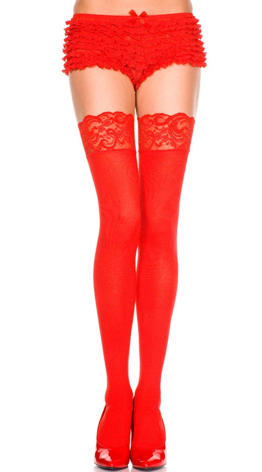 Plus Size Opaque Thigh Highs with Lace Top