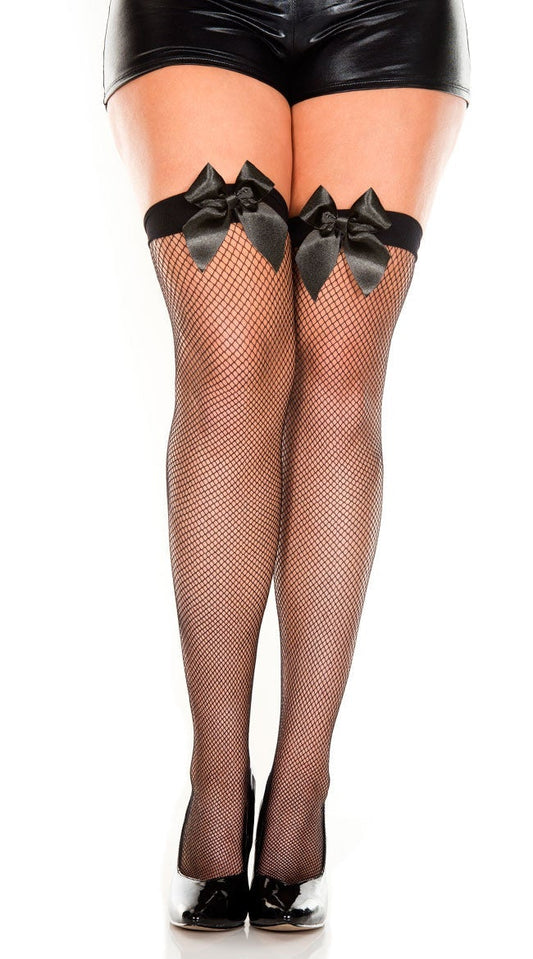 Plus Size Fishnet Thigh High with Satin Bow