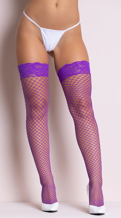 Diamond Net Thigh High with Lace Top